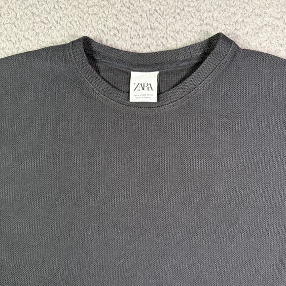 Zara Shirt Mens Medium Black Short Sleeve Knit Jacquard Tee Textured Crewneck - Picture 1 of 9